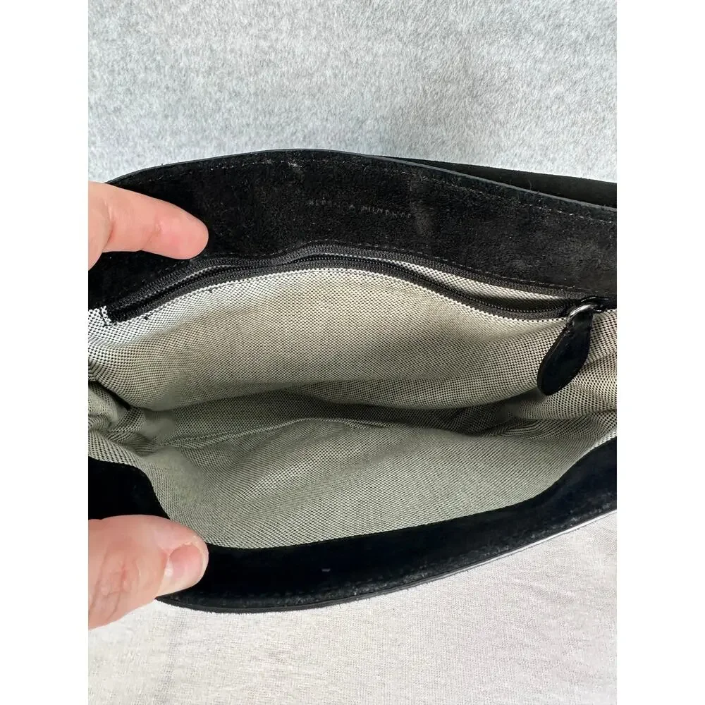Rebecca Minkoff Large Jean Saddle Bag Black Suede BOHO Western Silver Accents